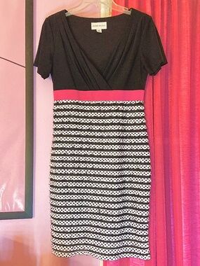 Ronni Nicole Tiered Ruffle Polka Dot Pink Elastic Empire Waist Dress Women’s 10